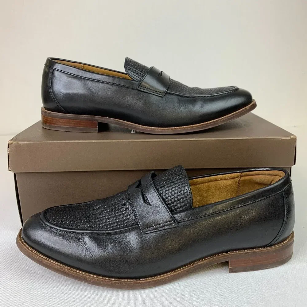 Florsheim Mens Rucci Weave Pny Loafer Black Moc Toe Slip-On Leather Shoes Sz 11W